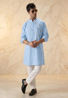 Sky Blue Handwork Satin Kurta Set