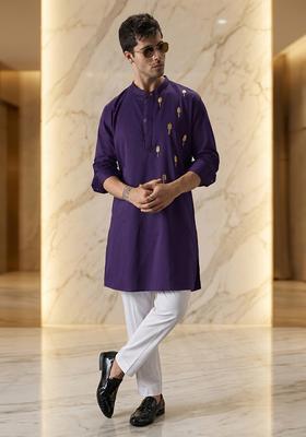 Purple Handwork Satin Kurta Set