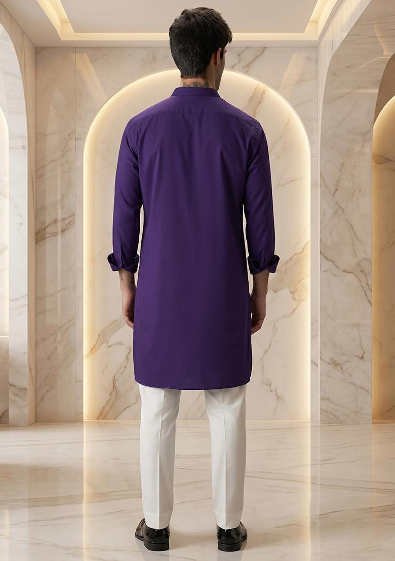 Purple Handwork Satin Kurta Set - Indya