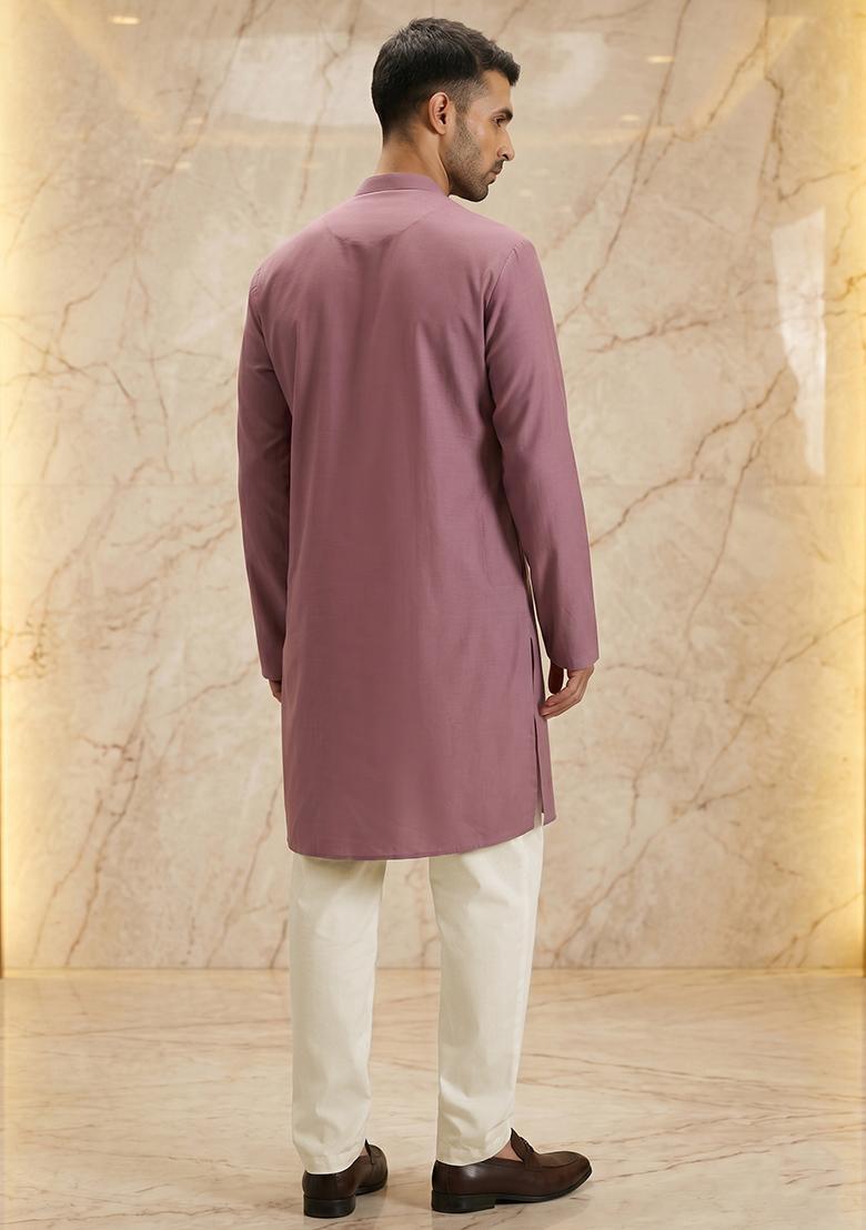 Dusty Mauve Handwork Satin Kurta Set - Indya
