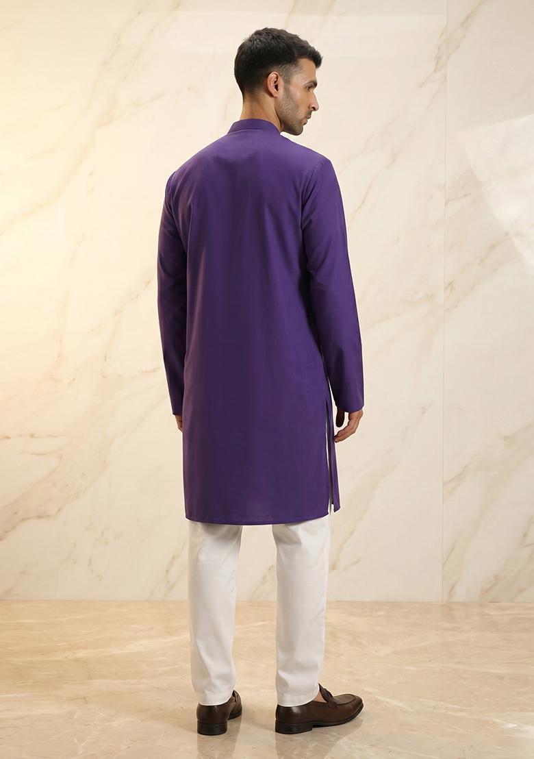 Purple Handwork Satin Kurta Set - Indya