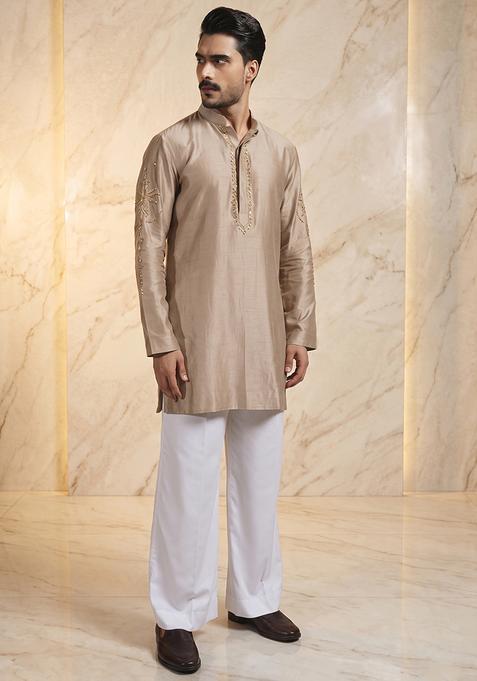 Beige Handwork Silk Kurta Set