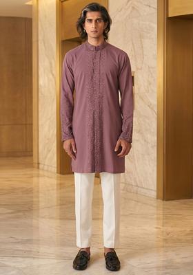 Dusty Mauve Handwork Satin Kurta Set