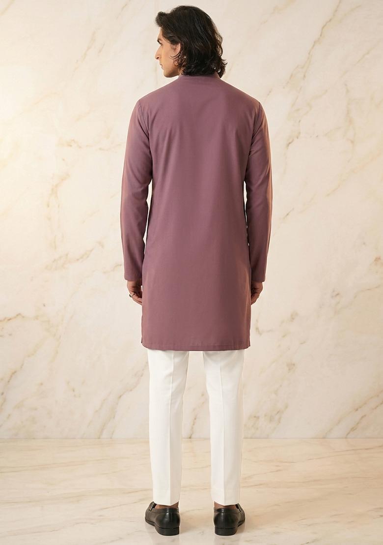 Dusty Mauve Handwork Satin Kurta Set - Indya