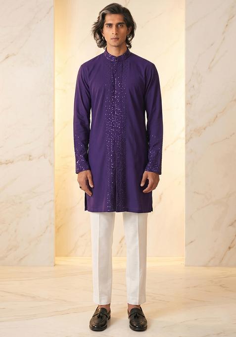 Purple Handwork Satin Kurta Set