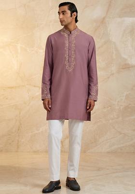Dusty Mauve Handwork Satin Kurta Set