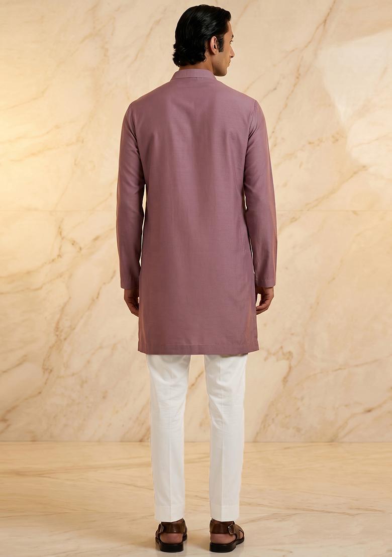 Dusty Mauve Handwork Satin Kurta Set - Indya