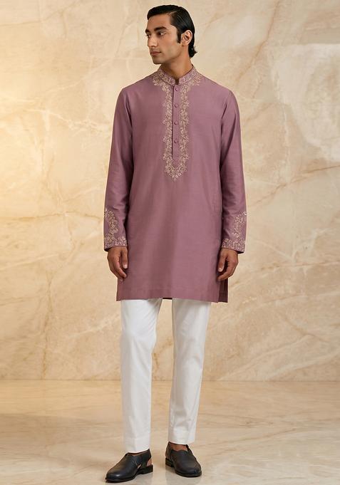 Dusty Mauve Handwork Satin Kurta Set
