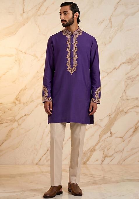 Purple Handwork Satin Kurta Set