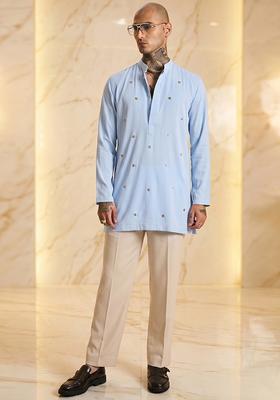 Sky Blue Handwork Silk Blend Kurta Set