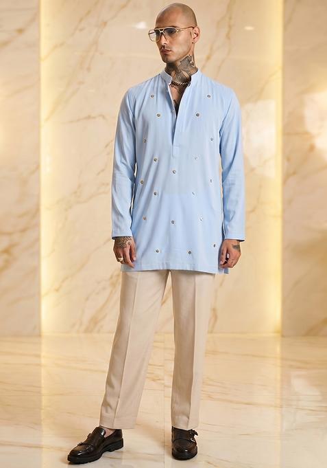 Sky Blue Handwork Silk Kurta Set