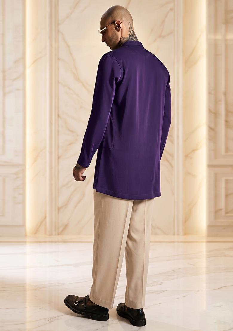 Purple Handwork Silk Blend Kurta Set - Indya