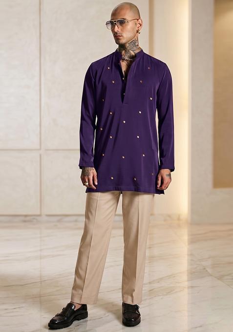 Purple Handwork Silk Kurta Set