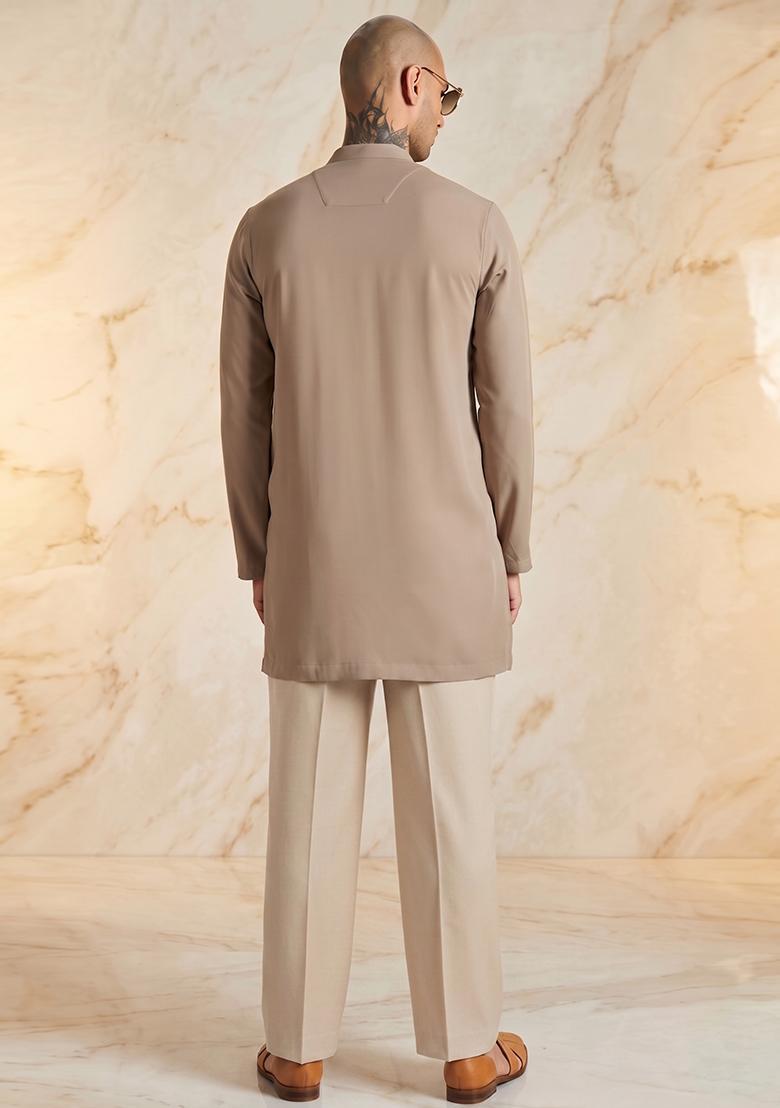Beige Handwork Silk Blend Kurta Set - Indya