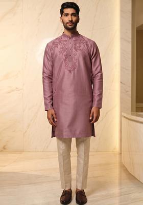 Dusty Mauve Handwork Silk Blend Kurta Set