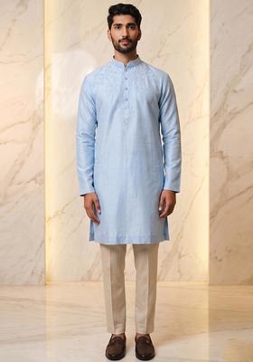 Sky Blue Handwork Silk Blend Kurta Set