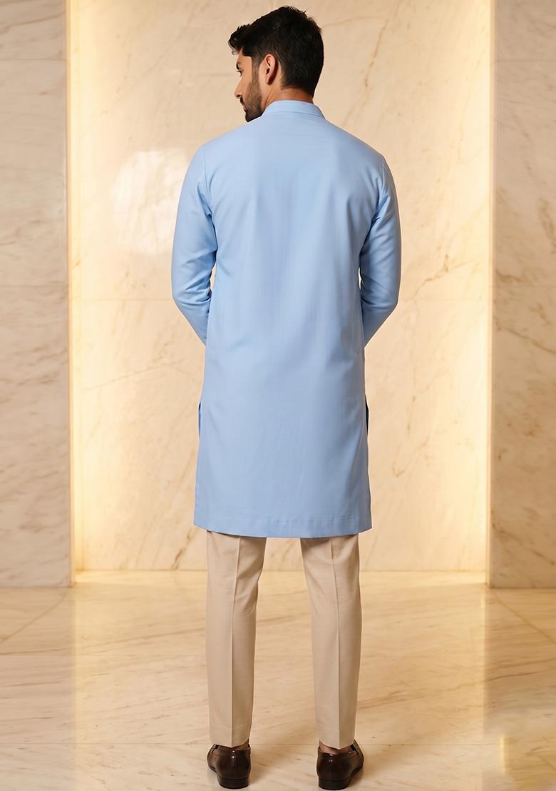 Sky Blue Handwork Silk Blend Kurta Set - Indya