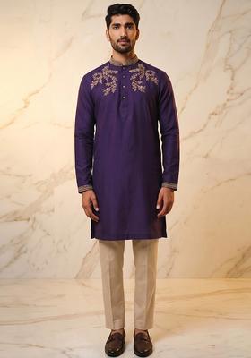 Purple Handwork Silk Blend Kurta Set