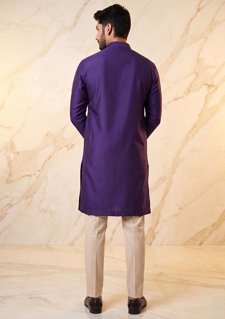 Purple Handwork Silk Blend Kurta Set - Indya
