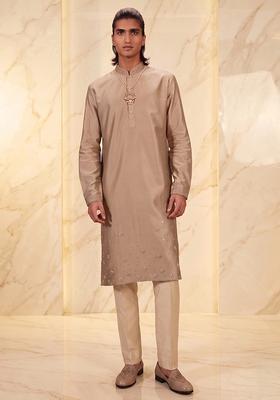 Beige Handwork Satin Kurta Set