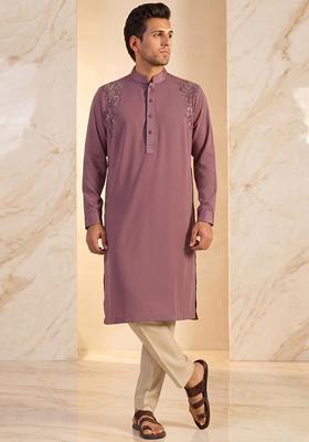 Dusty Mauve Handwork Satin Kurta Set