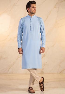 Sky Blue Handwork Satin Kurta Set
