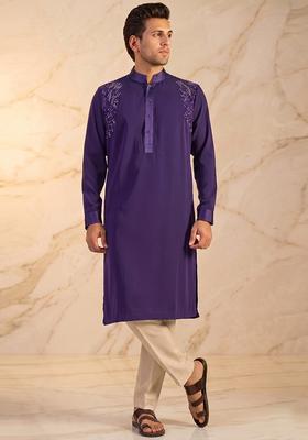 Purple Handwork Satin Kurta Set