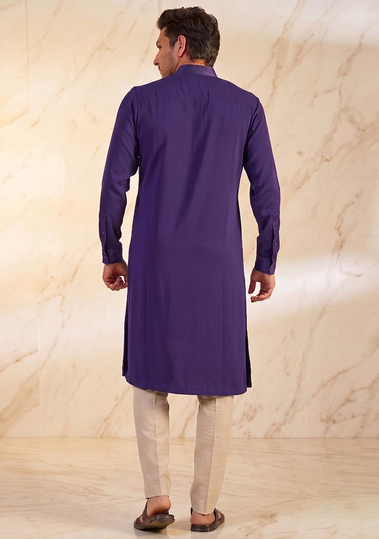 Purple Handwork Satin Kurta Set - Indya