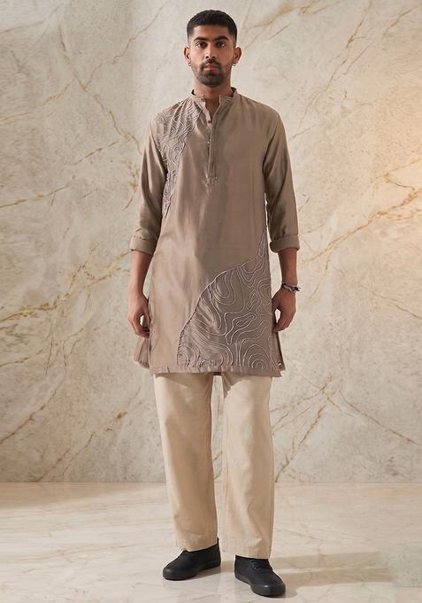 Beige Handwork Silk Kurta Set
