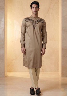 Taupe Handwork Kurta Set For Men