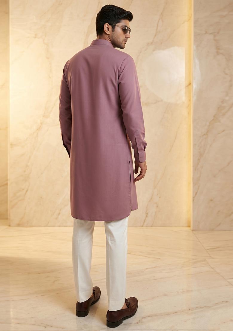 Dusty Mauve Handwork Silk Kurta Set - Indya