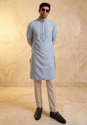 Pastel Blue Handwork Silk Kurta Set