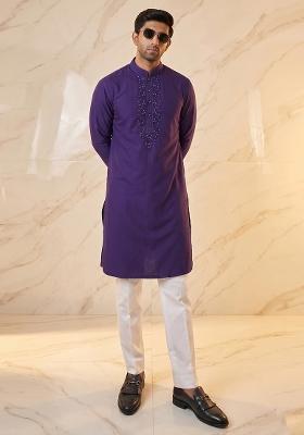 Purple Handwork Silk Kurta Set