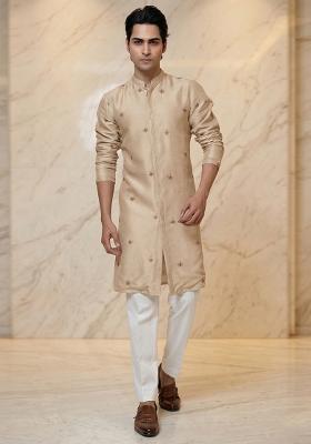 Beige Handwork Silk Kurta Set