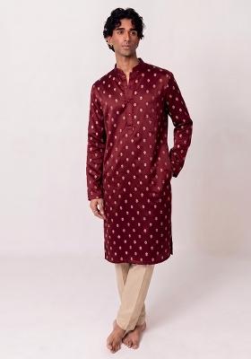 Maroon Handwork Silk Kurta Set