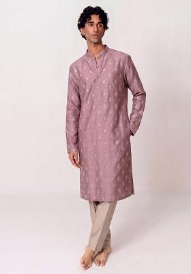 Mauve Handwork Silk Kurta Set