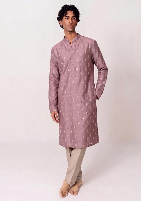 Mauve Handwork Silk Kurta Set
