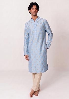 Sky Blue Handwork Silk Kurta Set