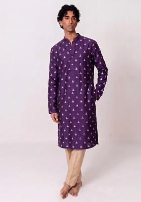 Deep Purple Handwork Silk Kurta Set