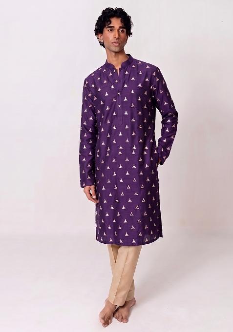 Deep Purple Handwork Silk Kurta Set
