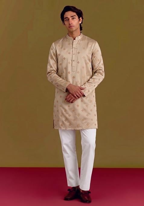 Beige Handwork Silk Kurta Set