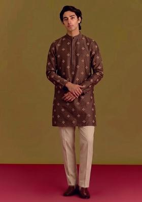 Deep Brown Handwork Silk Kurta Set