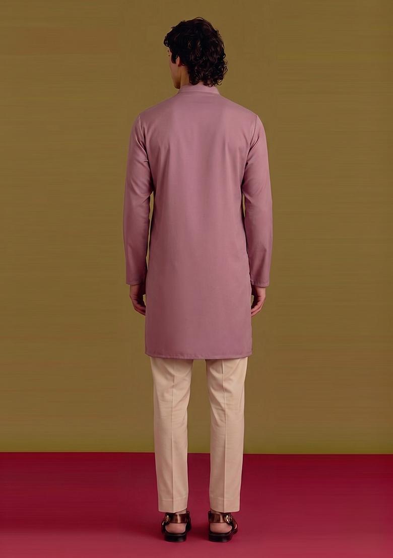 Mauve Handwork Silk Kurta Set - Indya