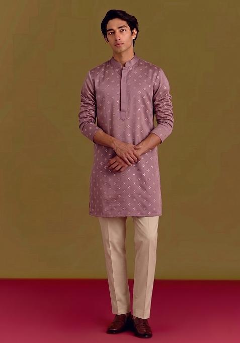 Mauve Handwork Silk Kurta Set