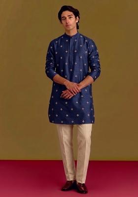 Navy Blue Handwork Silk Kurta Set
