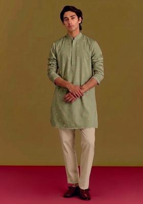 Olive Green Handwork Silk Kurta Set