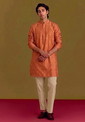 Rust Orange Handwork Silk Kurta Set