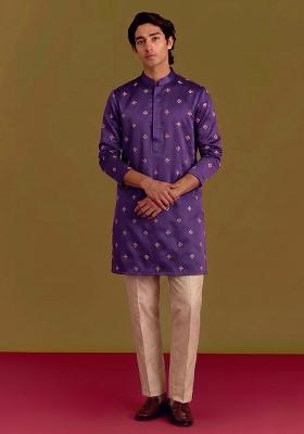 Purple Handwork Silk Kurta Set