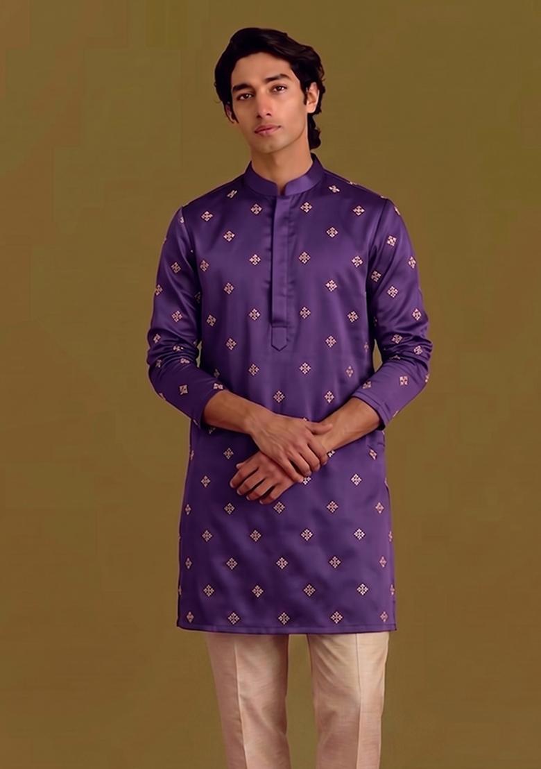 Purple Handwork Silk Kurta Set - Indya