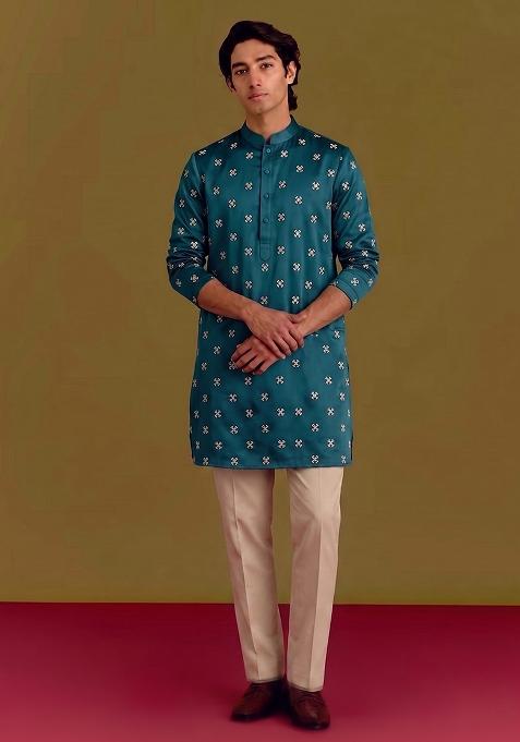Teal Handwork Silk Kurta Set